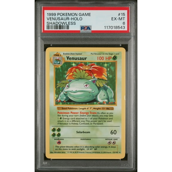 1999 Pokemon Base Set Shadowless Holo Venusaur #15 PSA 6