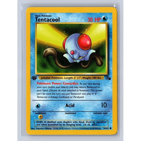 1999 Pokemon Fossil 1st Edition Tentacool 1st Edition #56/62 English Card