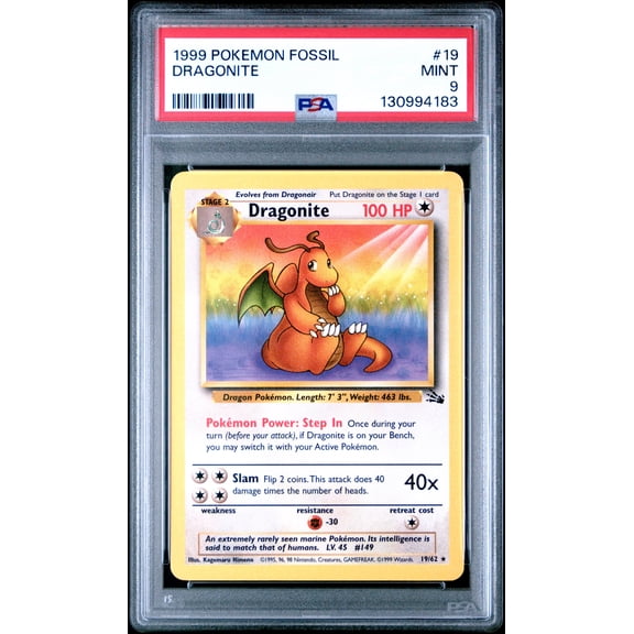 1999 Pokemon Fossil Dragonite PSA 9 #19