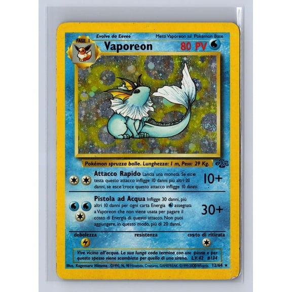 1999 Pokemon Italian Jungle Holo Rare Vaporeon #12/64 HP