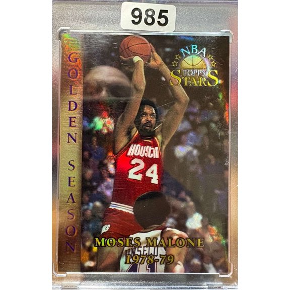1999 Topps Stars Golden Season Refractor #77 Moses Malone Houston Rockets Basketball Card Houston Rockets NBA Basketball Trading Card