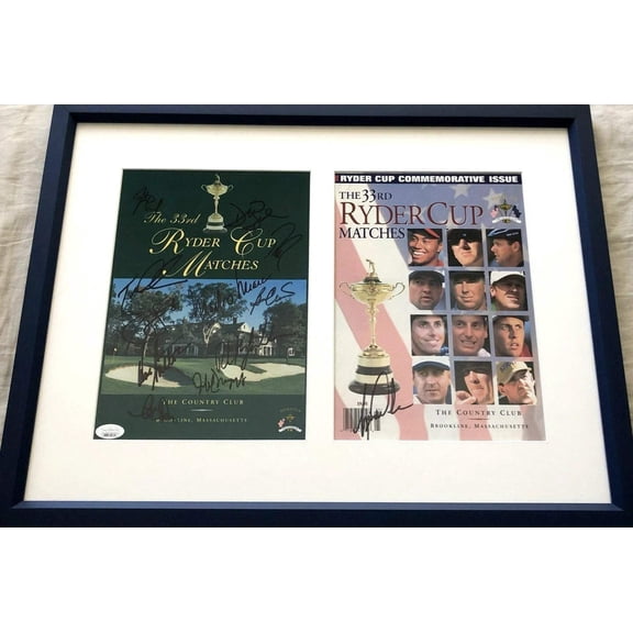 1999 US Ryder Cup Team Autographed Program Covers Framed JSA Tiger Woods