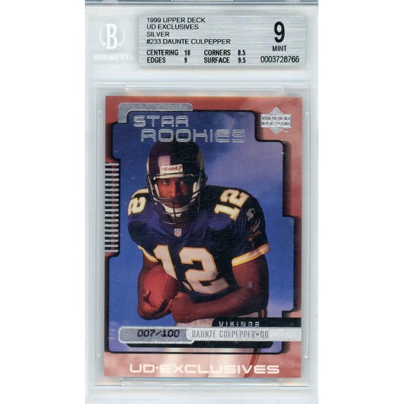 1999 Upper Deck UD Exclusives 233 Daunte Culpepper Star Rookies Silver Rookie /100 Beckett 9 Mint Vikings