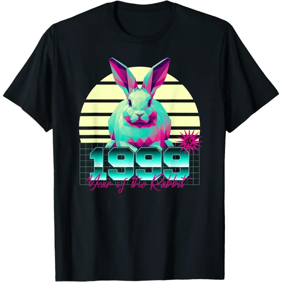 1999 Year of The Rabbit Birthday 80s Retro Chinese Zodiac T-Shirt ...