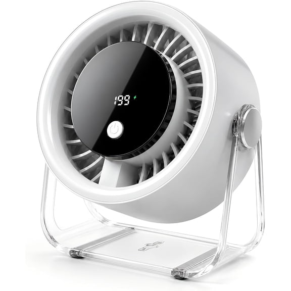 199Speed Rechargeable USB Desk Fan, 4000mAh Battery, 360Rotation, LED Display, Quiet Wall-Mountable for Bedroom Home Office (1-Pack White)
