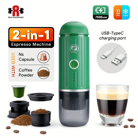 19Bar Portable Espresso Machine - N-S Compatible for Capsules & Powder, USB-Powered, 2.37oz Tank, Semi-Operation Compact Lightweight for Travel