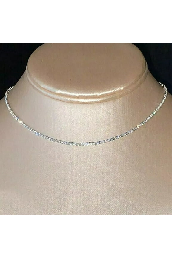 19CT Round Cut Lab Created Diamond 4MM 18'' Tennis Necklace 925 Sterling Silver For Women's Engagement 14K White Gold Plated