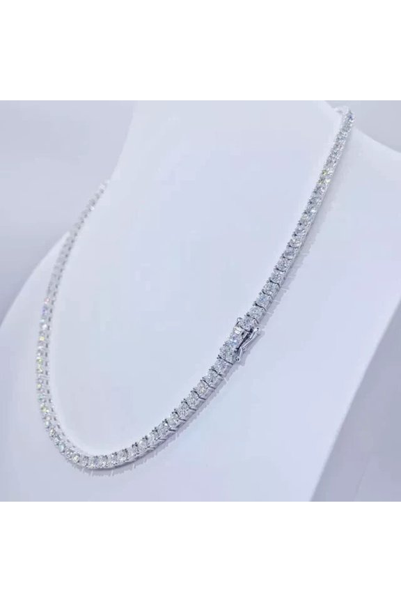 19Ct Round Cut Diamond Lab Created 4MM Wedding 20inch Tennis Necklace 14K White Gold Plated