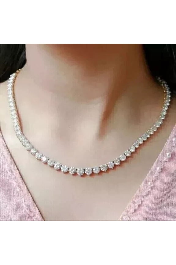19Ct Round Lab Created Diamond Women's Tennis Necklace 14K White Gold Plated 18"