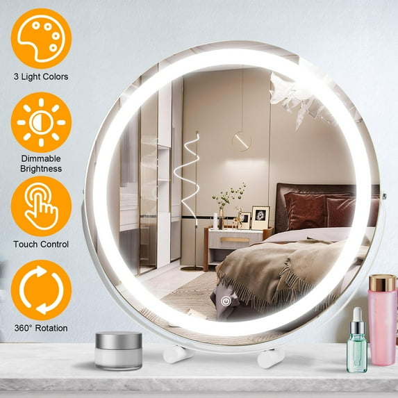 19Inch Large Round Vanity Makeup Mirror, 360° Rotation High-Definition Lighted Mirror for Tabletop