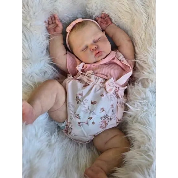 19Inch Lifelike RebornBaby Doll Sleeping in Soft Cloth Body Lifelike Reborn Toddler Hand painted Hair Cuddly Baby Realistic Newborn Baby Doll