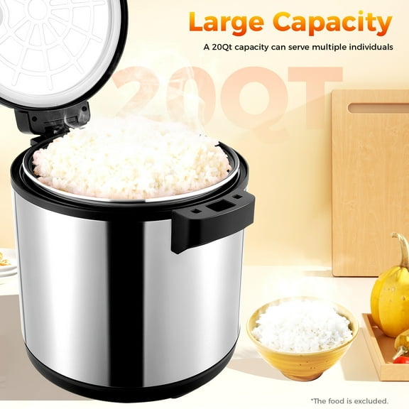 19L Stainless Steel Commercial Rice Warmer – 20Qt Capacity 110W Heating 68-72℃ Temperature Control for Restaurants & Home Catering