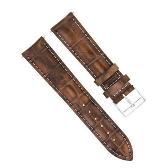 19/16MM LEATHER WATCH BAND STRAP FOR ROLEX DATE, AIRKING LIGHT BROWN WHITE STIT