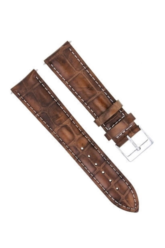 19/16MM LEATHER WATCH BAND STRAP FOR ROLEX DATE, AIRKING LIGHT BROWN WHITE STIT