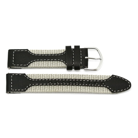 19MM BEIGE BLACK LEATHER NYLON MILITARY SPORT WATCH BAND STRAP FITS SWISS ARMY