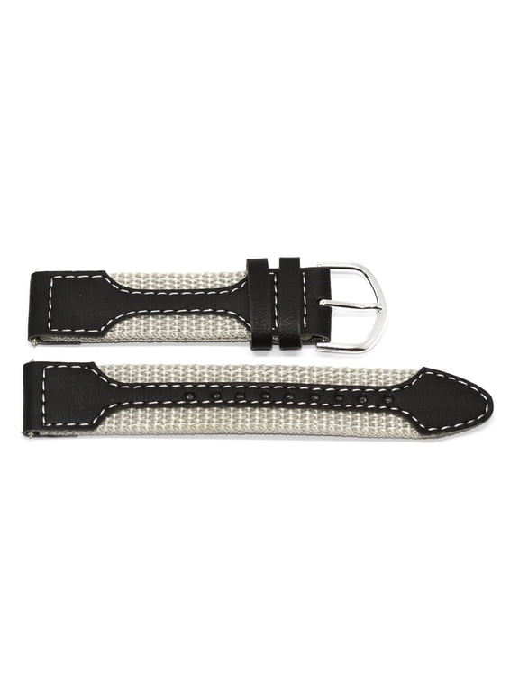 19MM BEIGE BLACK LEATHER NYLON MILITARY SPORT WATCH BAND STRAP FITS SWISS ARMY