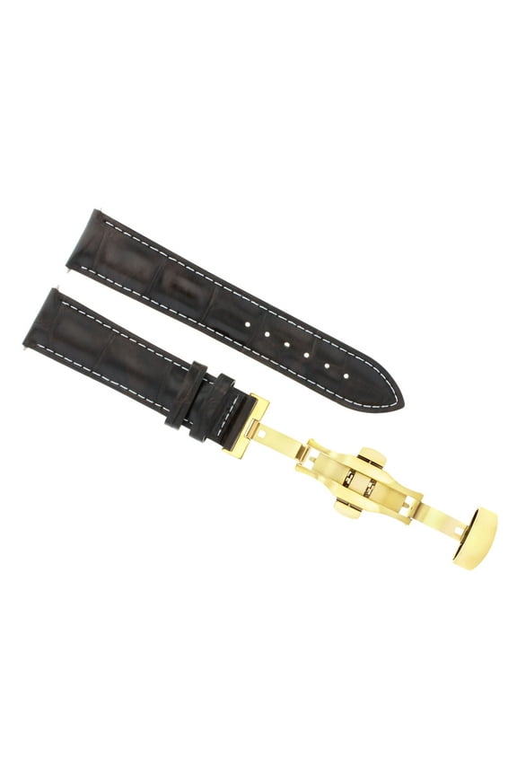 19MM LEATHER BAND STRAP FOR LONGINES  DEPLOYMENT CLASP BUCKLE D/BROWN WS GOLD