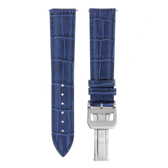 19MM LEATHER BAND WATCH STRAP FOR IWC PILOT PORTUGUESE TOP GUN DEPLOY CLASP BLUE