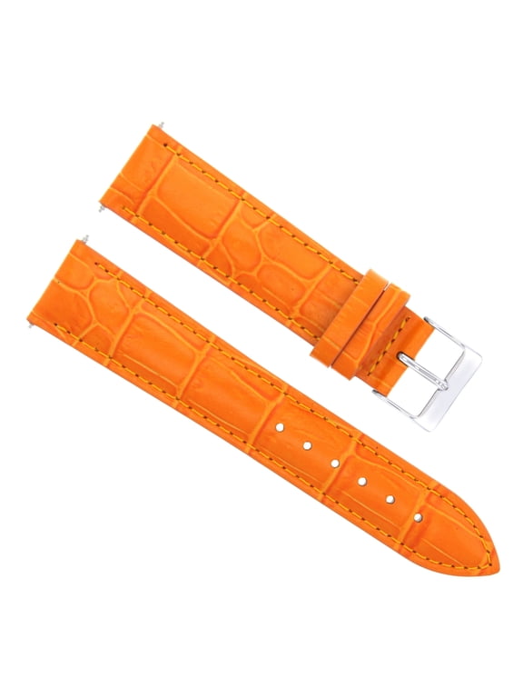 19mm Leather Watch Band Strap, Orange, Silver Buckle, Compatible With Baume Mercier Capeland Classima Orange