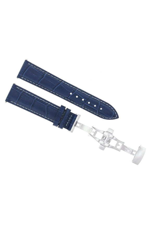 19MM LEATHER WATCH BAND STRAP FOR BAUME MERCIER CLASSIMA CAPELAND CLASP BLUE