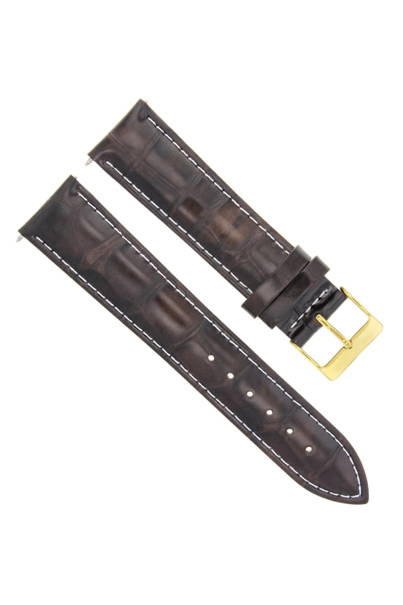 19MM LEATHER WATCH BAND STRAP FOR JAEGER LECOULTRE WATCH DARK BROWN WS GOLD