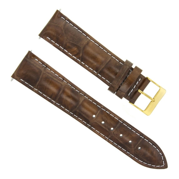 19MM LEATHER WATCH BAND STRAP FOR OMEGA SEAMASTER SPEEDMASTER L/BROWN GOLD WS