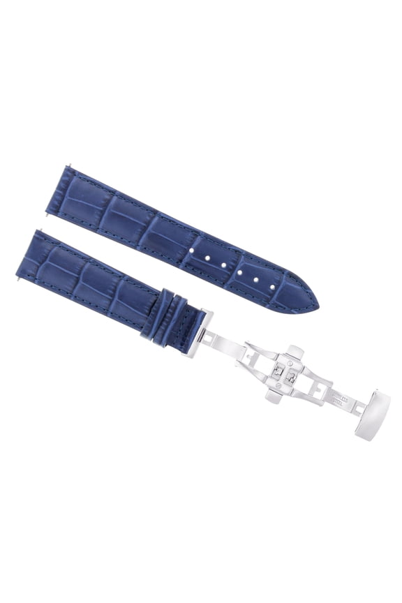 19MM LEATHER WATCH BAND STRAP FOR SEIKO 5 7S26-3160 WATCH DEPLOYMENT CLASP BLUE