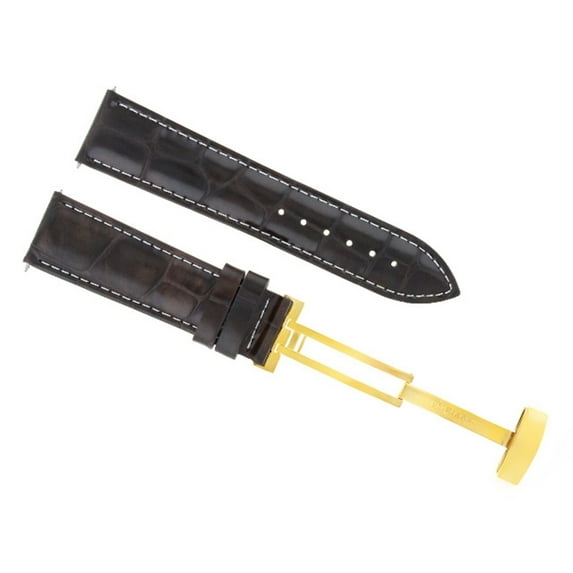 19MM LEATHER WATCH STRAP BAND DEPLOYMENT BUCKLE CLASP FOR OMEGA D/BROWN GOLD