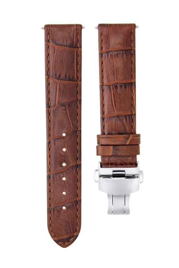 19MM LEATHER WATCH STRAP BAND DEPLOYMENT BUCKLE FOR 34MM TUDOR DATE L/BROWN