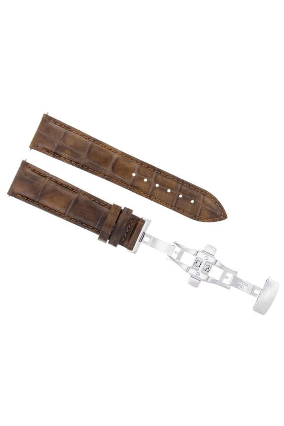 19MM LEATHER WATCH STRAP BAND DEPLOYMENT BUCKLE FOR IWC PILOT TOP GUN L/BROWN