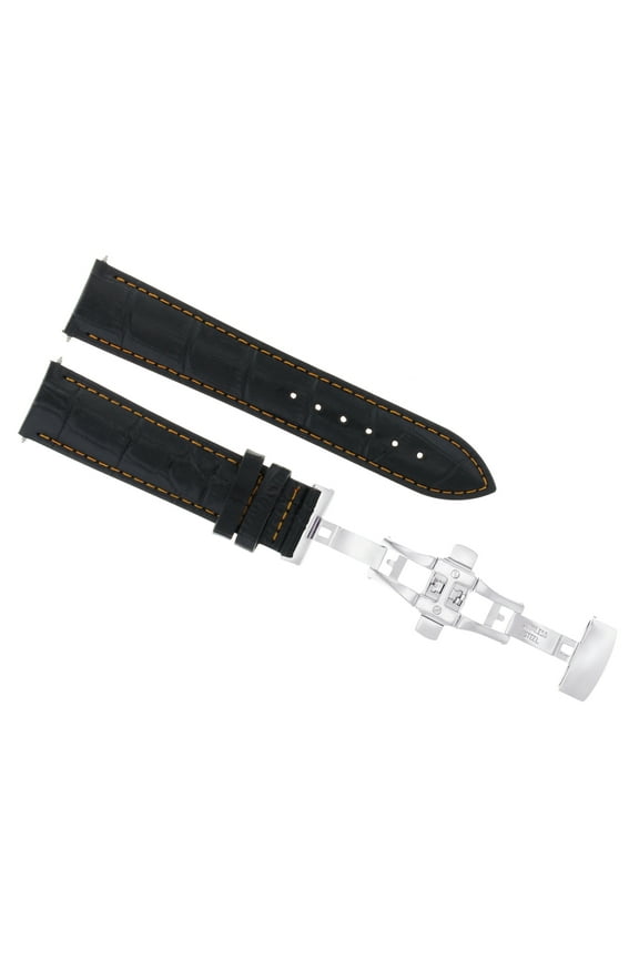19MM LEATHER WATCH STRAP BAND FOR OMEGA SEAMASTER SPEEDMASTER BUTTERFLY BLACK OS