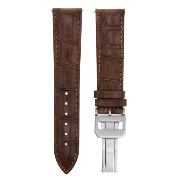 19MM LEATHER WATCH STRAP DEPLOYMENT CLASP FOR IWC PILOT PORTUGUESE LIGHT BROWN
