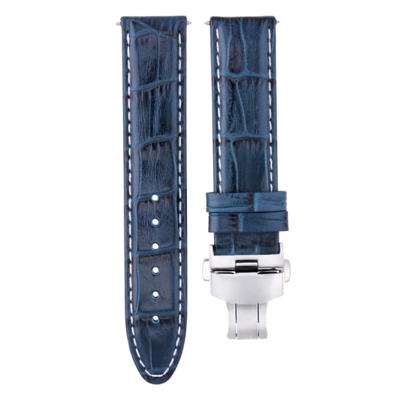 19MM PREMIUM LEATHER WATCH STRAP BAND DEPLOYMENT FOR BAUME MERCIER WATCH BLUE WS