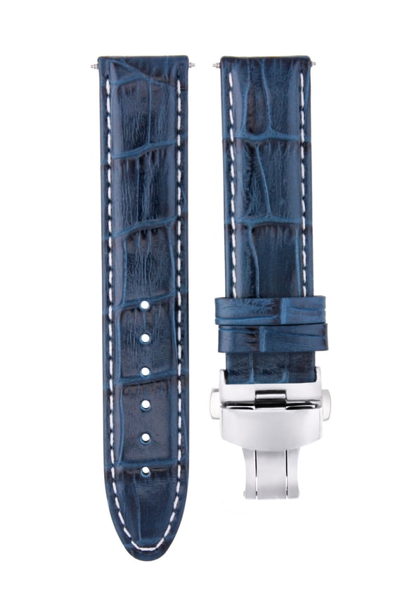19MM PREMIUM LEATHER WATCH STRAP BAND DEPLOYMENT FOR BAUME MERCIER WATCH BLUE WS