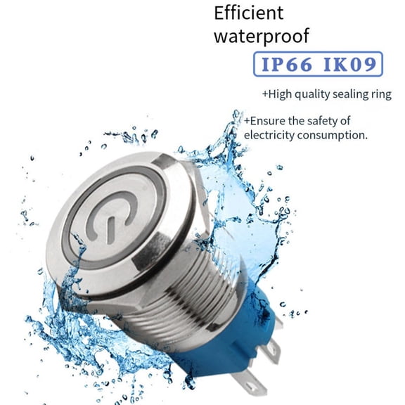 19Mm 110-220V Led Power Symbol On-Off Push Button Switch Latch Metal Waterproof White YIWEI