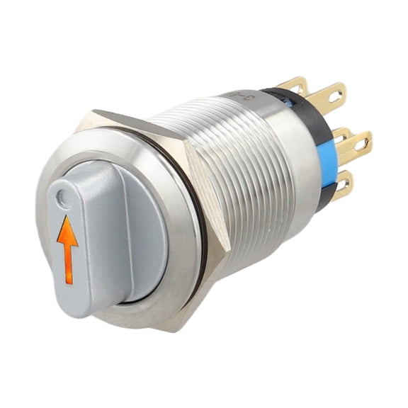 19Mm Momentary Rotary Push Button Switch 3 Position Self Reset Metal Selector Switch with LED Indicator IP66 Waterproof 2NO2NC Contact for Industrial Equipment 3-6V(Yellow)