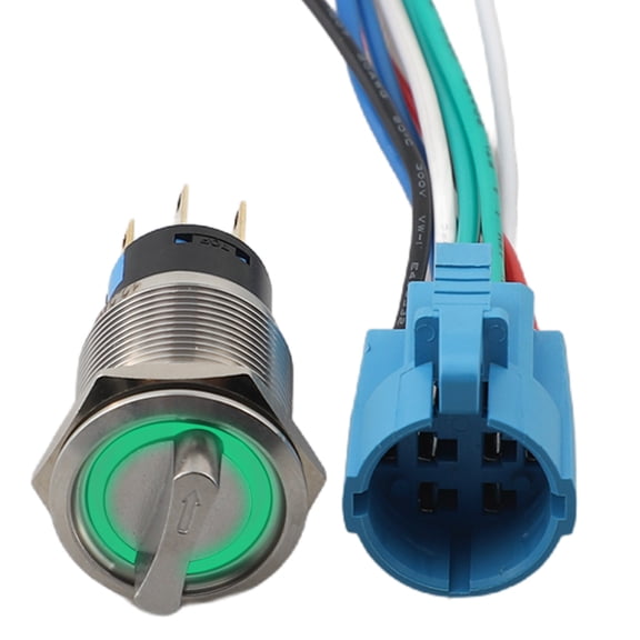 19Mm Selector Rotary Switch Latching 3 Positions 2No 2Nc 12-24V With Wire Socket