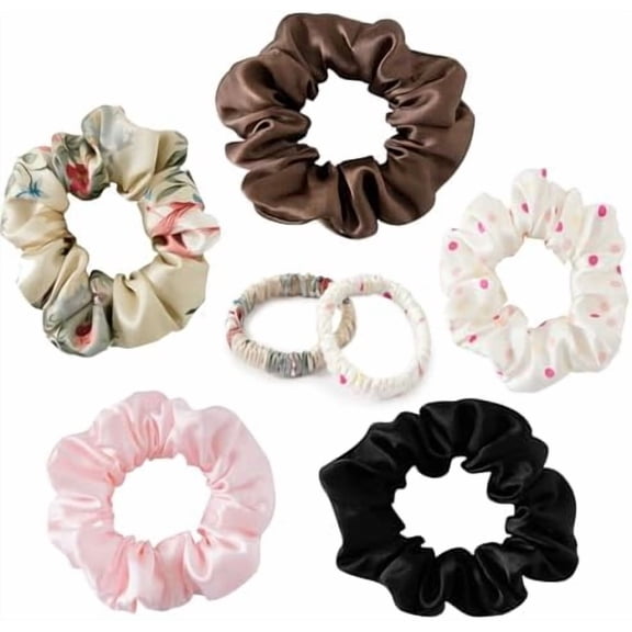19Momme Silk Scrunchie Thick Hair Ties for Curly Hair, No Slip Hair Bands for Women,  Satin Hair Accessories (Hair tie Mixed )