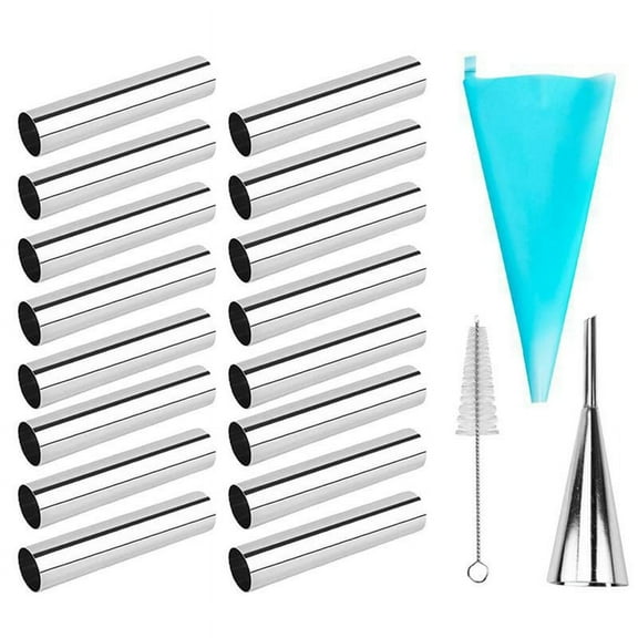 19PCS Cannoli Tubes Forms Set Stainless Steel Non-Stick Cream Horn Danish Pastry Mold for Shell Roll