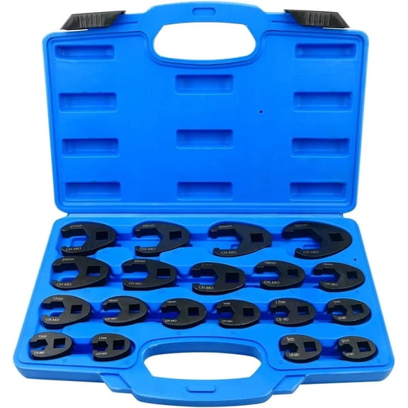 19PCS Flare Nut Crowfoot Wrench Set Metric Crows Foot Wrench Kit 3/8" 1/2" Drive
