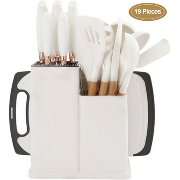 19PCS Kitchen Utensils Set for Cooking, 11 Cooking Utensils, 6 Knife set Beige,3 Utensil Sets,utensilios de cocina