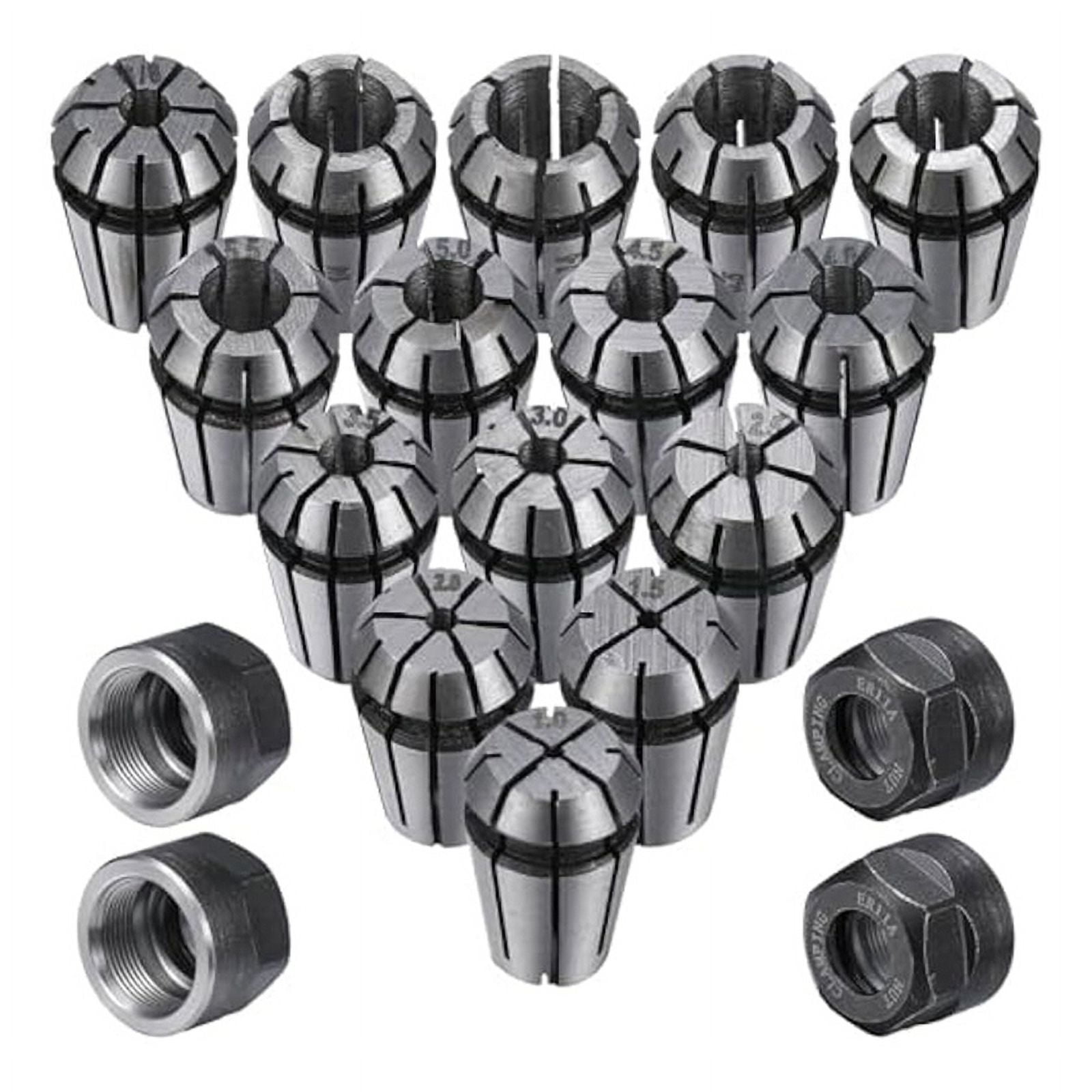 19Pc ER11 Spring Collet Set M14 Thread Collet Clamping Nuts Collet Set