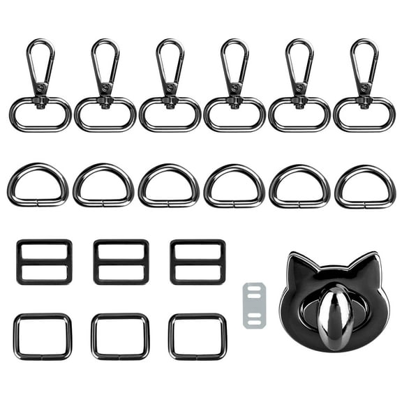 19Pcs Metal Bag Buckle Luggage Suitcase Replacement Buckles, Bag Hook Clasps Black