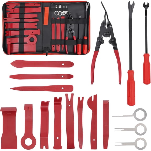 19Pcs Trim Removal Tool Kit, Premium Car Panel Plastic Pry Set with Clip Pliers and Fastener Remover, Door Panel Dashboard Audio Radio Upholstery Molding