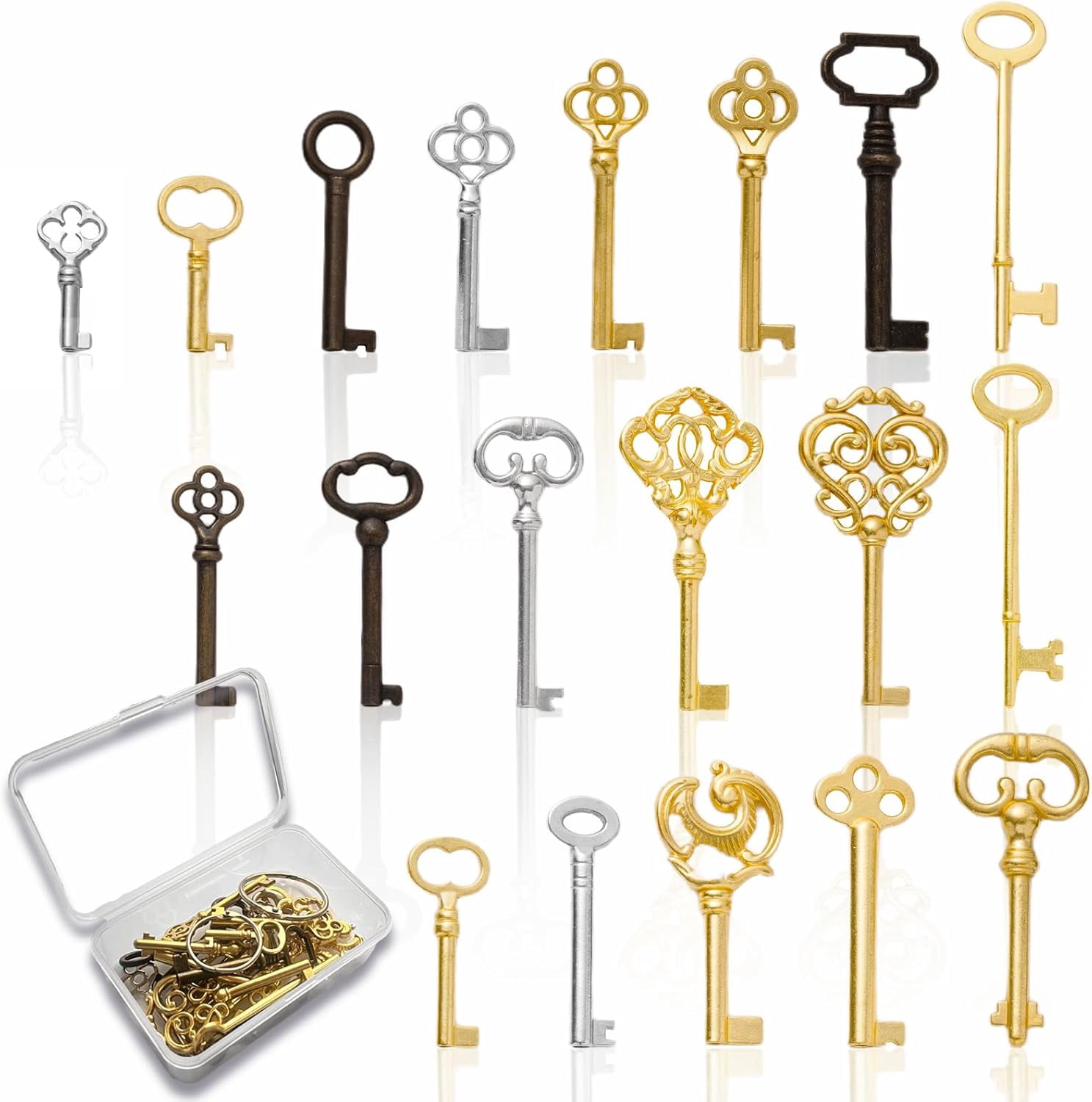 19Pcs Universal Skeleton Keys Replacement,Hollow Barrel Skeleton Key Set for Vintage Old Furniture, Antique Furniture, Cabinet Doors