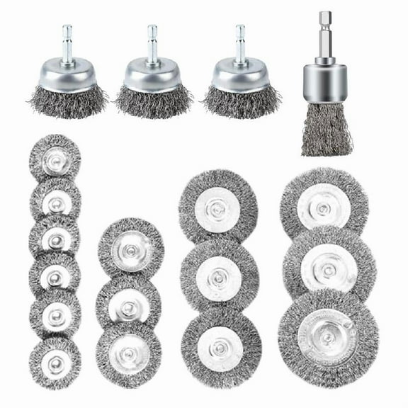 19Pcs Wire Cup Brush with 1/4inch Hex Shank Wire Drill Brush Set for Removal