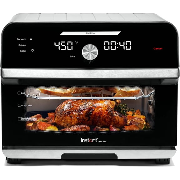 19QT/18L Toaster Oven Air Fryer, 10-in-1 Functions, Fits 12" Pizza, Crisp, Broil, Bake, Roast, Toast, Warm, Convection, 100+ In-App Recipes, Black