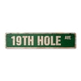 thumbnail image 1 of 19TH HOLE Vintage Aluminum Street Sign golfer golf clubs balls drinker rustic metal tin | Indoor/Outdoor |  30" Wide, 1 of 4
