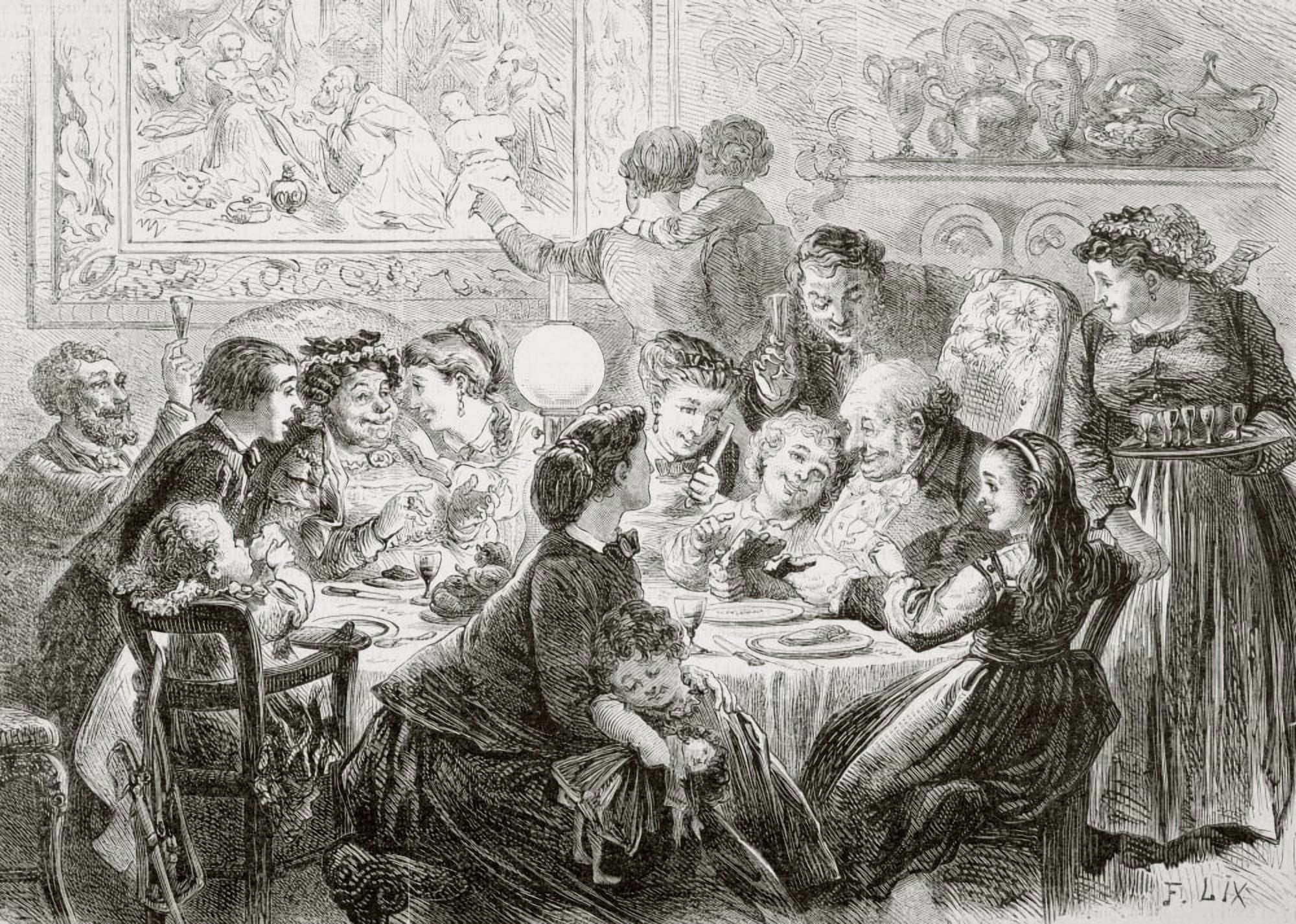 A 19Th Century Family Enjoying A Get Together And Feast On The Day Of The Epiphany January 6 From Lunivers Illustre Published In Paris In 1868 Canvas Art - Ken Welsh  Design Pics (17 x 12)