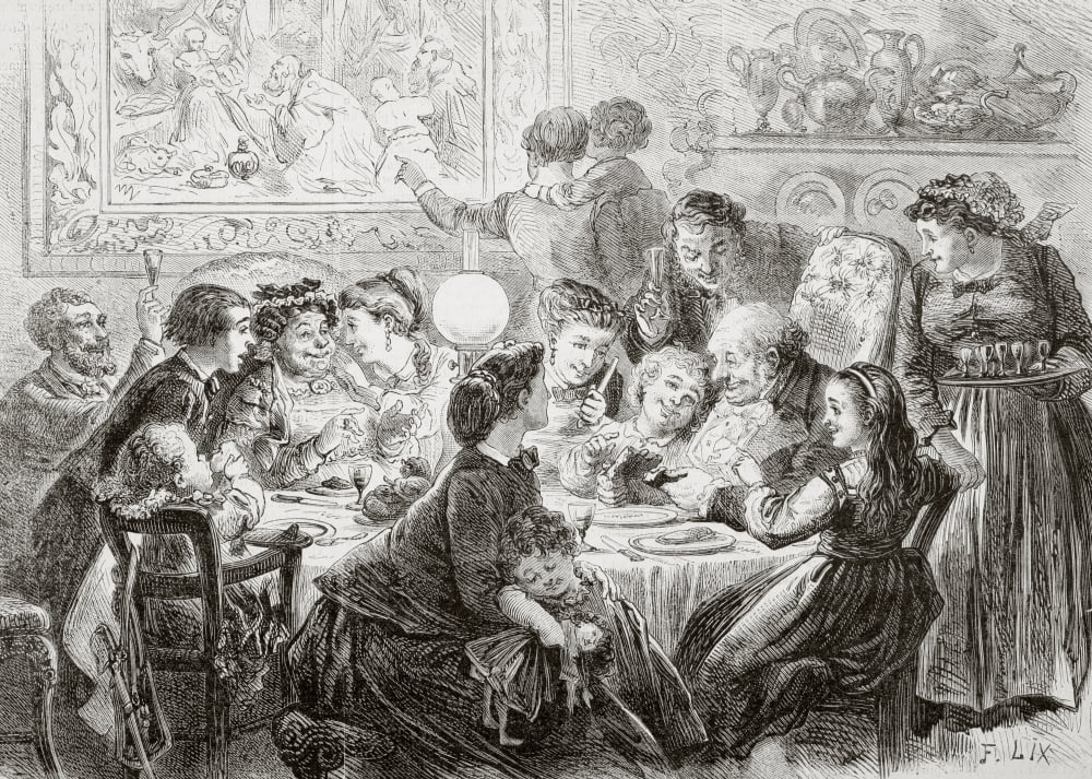 A 19Th Century Family Enjoying A Get Together And Feast On The Day Of The Epiphany January 6 From Lunivers Illustre Published In Paris In 1868 Canvas Art - Ken Welsh Design Pics (34 x 24)